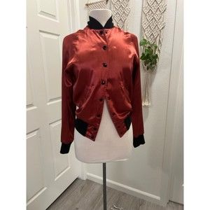 Catherine Fulmer Copper Satin Bomber Jacket, Size Petite Small